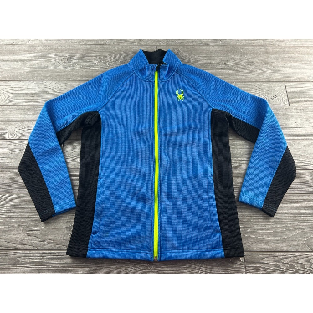 Spyder Boys XL 18 Blue Black Full Zip Raglan Long Sleeve Jacket Activewear